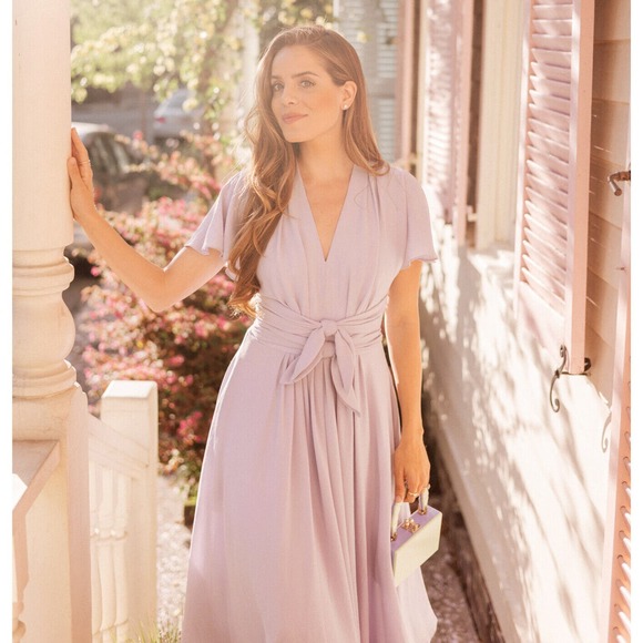 Gal Meets Glam Dresses & Skirts - Gal Meets Glam Jane Dress Blush Pink Tie Front Flutter A-Line Pleated SZ 14
